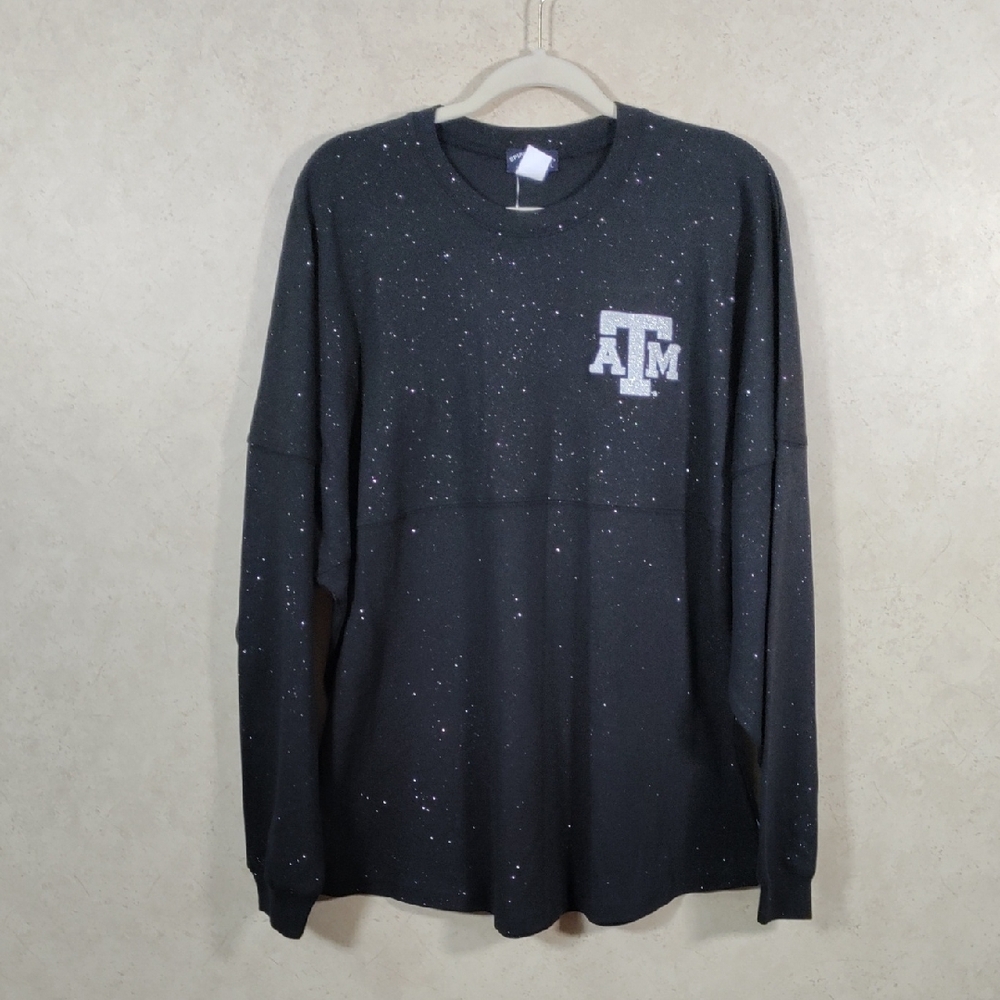 05104 Spirit Jersey black cotton sparkle Texas A&M L/S Tee L NWT